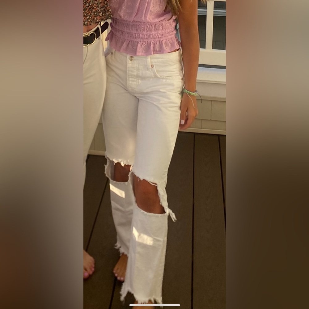 Free People White Ripped Jeans